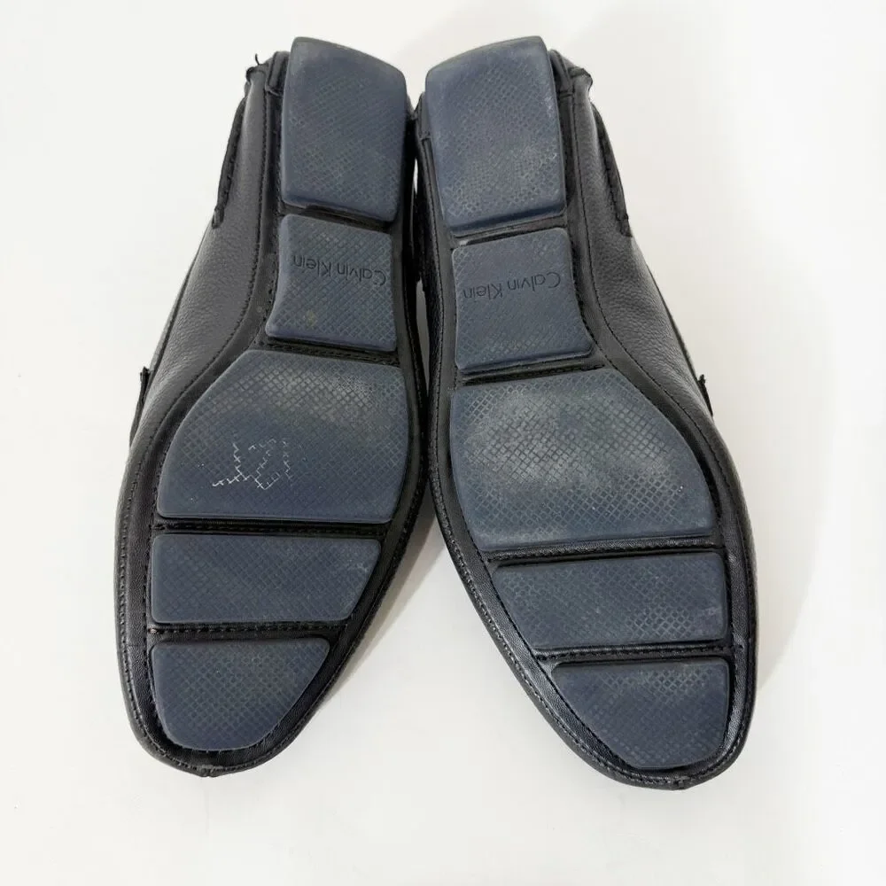 Calvin Klein Mens Mikos Black Tumbled Leather Minimalist Driving Loafer Size 8.5